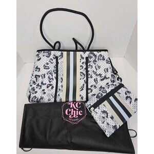 Neoprene Large Tote Bag With Zip Pouch Leopard Print KC Chic Desgins Dust Bag